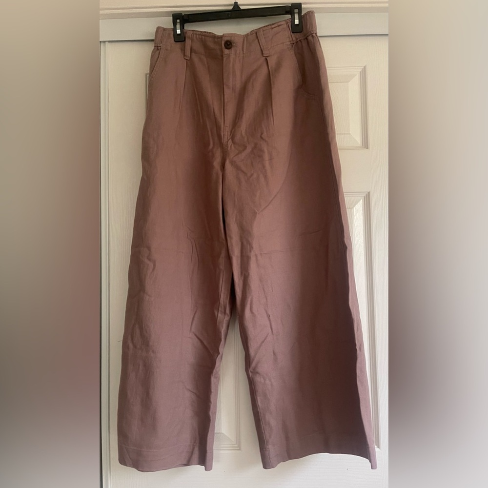NWT Madewell Petite Cotton-Linen Pleated Wide-Leg Pants